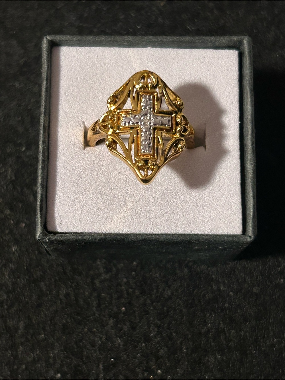 Victoria Wieck 925 Sterling Silver Vermeil Diamond Cross Filigree Ring Size 7